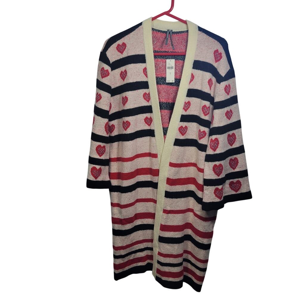 Anthropologie Oversized Cardigan Sweater Featuring a Heart Pattern Size M 41526 - Picture 1 of 8